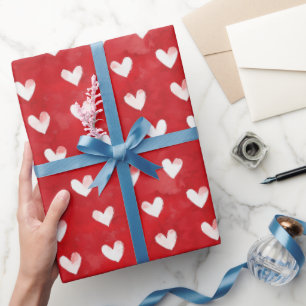 Romantisches Rotes Weißes Herz-Brautparty Geschenkpapier