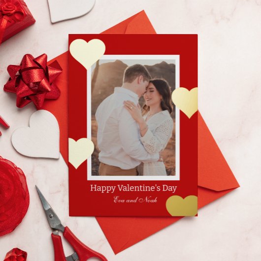 Romantisches Rotgold-Herzfoto Valentinstag Folien Feiertagskarte