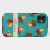 Romantisches Rotpfirsichmuster-Rose-Muster Aquamar Case-Mate iPhone Hülle (Rückseite (Horizontal))