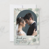 Romantisches Sage Green Eucalyptus arch Foto Hochz Dankeskarte (Vorderseite)