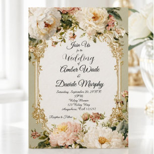 Romantisches Sagegrün und Gold Vintage-Hochzeit (A Folieneinladung