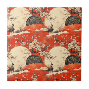 Romantisches Sakura-Kimono-Paar-Muster (1) Fliese