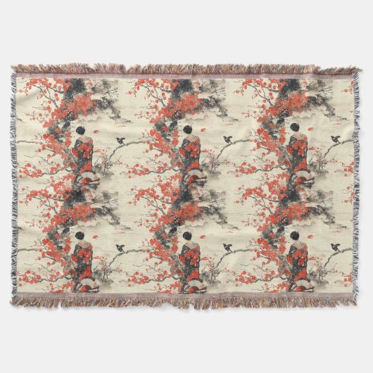 Romantisches Sakura-Kimono-Paar-Muster (2) Decke (Vorderseite)