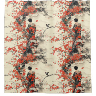 Romantisches Sakura-Kimono-Paar-Muster (2) Duschvorhang