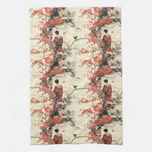 Romantisches Sakura-Kimono-Paar-Muster (2) Geschirrtuch