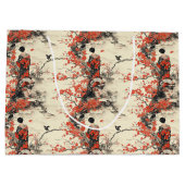 Romantisches Sakura-Kimono-Paar-Muster (2) Große Geschenktüte (Rückseite)