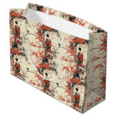 Romantisches Sakura-Kimono-Paar-Muster (2) Große Geschenktüte (Rückseite Schrägansicht)