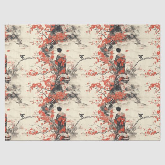 Romantisches Sakura-Kimono-Paar-Muster (2) Seidenpapier (Vorderseite)