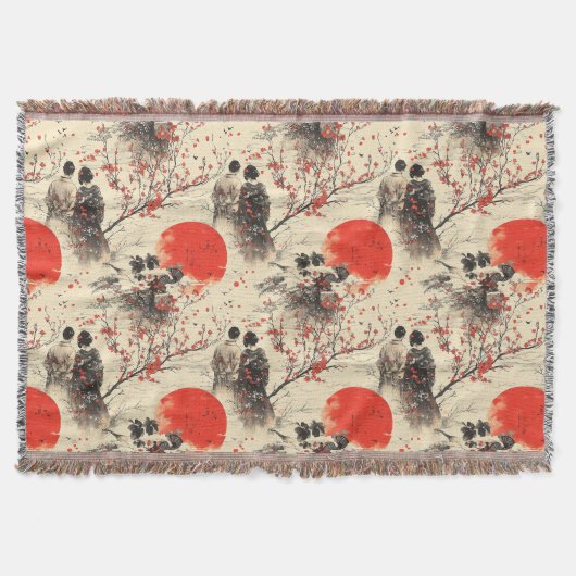 Romantisches Sakura-Kimono-Paar-Muster (3) Decke (Vorderseite)