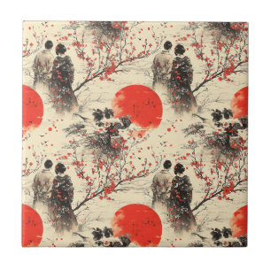 Romantisches Sakura-Kimono-Paar-Muster (3) Fliese