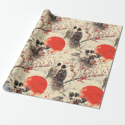 Romantisches Sakura-Kimono-Paar-Muster (3) Geschenkpapier (Ungerollt)
