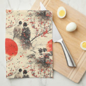 Romantisches Sakura-Kimono-Paar-Muster (3) Geschirrtuch (Viertel Falte)