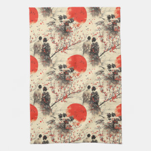 Romantisches Sakura-Kimono-Paar-Muster (3) Geschirrtuch