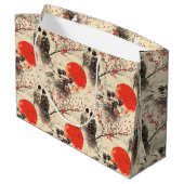 Romantisches Sakura-Kimono-Paar-Muster (3) Große Geschenktüte (Rückseite Schrägansicht)