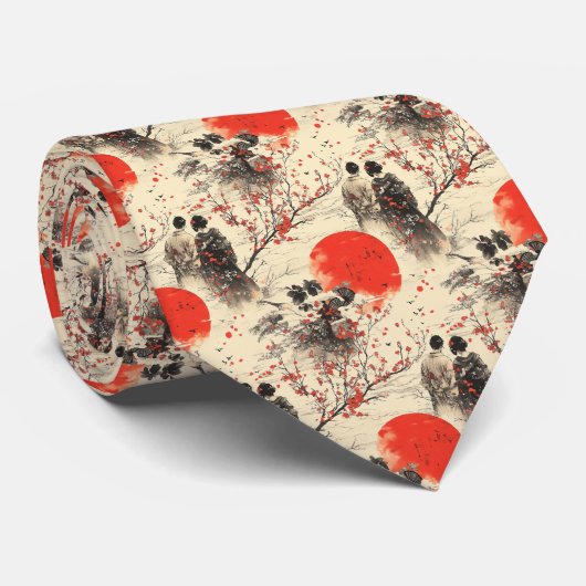 Romantisches Sakura-Kimono-Paar-Muster (3) Krawatte (Gerollt)
