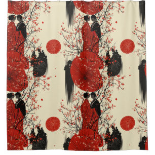 Romantisches Sakura-Kimono-Paar-Muster (4) Duschvorhang
