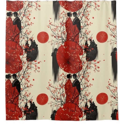 Romantisches Sakura-Kimono-Paar-Muster (4) Duschvorhang (Vorderseite)