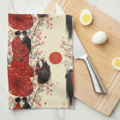 Romantisches Sakura-Kimono-Paar-Muster (4) Geschirrtuch (Viertel Falte)