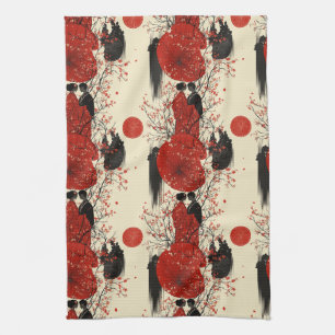 Romantisches Sakura-Kimono-Paar-Muster (4) Geschirrtuch