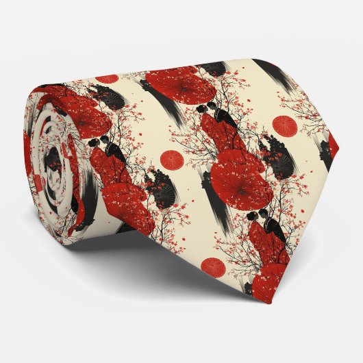 Romantisches Sakura-Kimono-Paar-Muster (4) Krawatte (Gerollt)