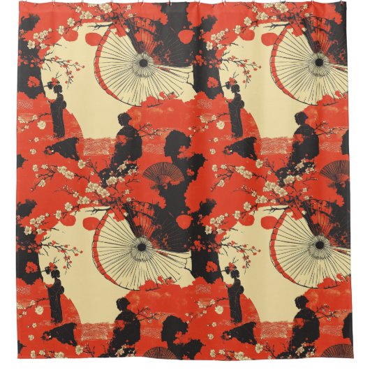Romantisches Sakura-Kimono-Paar-Muster (5) Duschvorhang (Vorderseite)