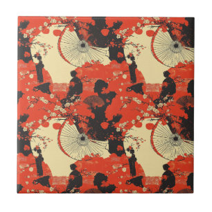 Romantisches Sakura-Kimono-Paar-Muster (5) Fliese