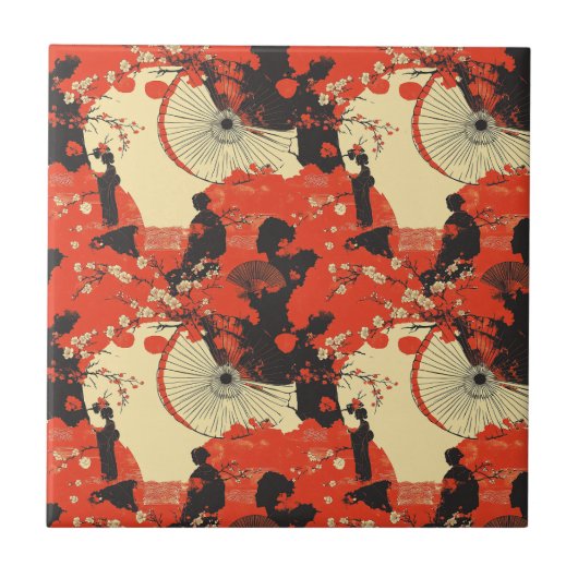 Romantisches Sakura-Kimono-Paar-Muster (5) Fliese (Vorderseite)