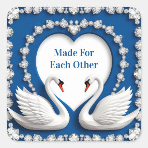 Romantisches Schwan-Herz-Diamant-Hochzeit Quadratischer Aufkleber