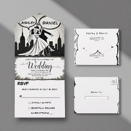 Romantisches Schwarz-Weiß-Comic Hochzeitsbuch All In One Einladung