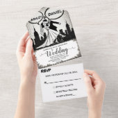 Romantisches Schwarz-Weiß-Comic Hochzeitsbuch All In One Einladung (Abreißen)