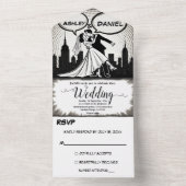 Romantisches Schwarz-Weiß-Comic Hochzeitsbuch All In One Einladung (Innen Boden)