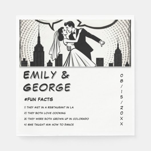 Romantisches Schwarz-Weiß-Comic Hochzeitsbuch Serviette (Vorderseite)