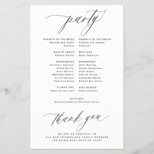 Romantisches Schwarz-Weiß-Hochzeitsprogramm Flyer (Hinten)