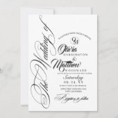 Romantisches Schwarz-Weiß-Script-Foto Hochzeit Einladung (Vorderseite)
