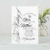 Romantisches Schwarz-Weiß-Script-Foto Hochzeit Einladung (Stehend Vorderseite)