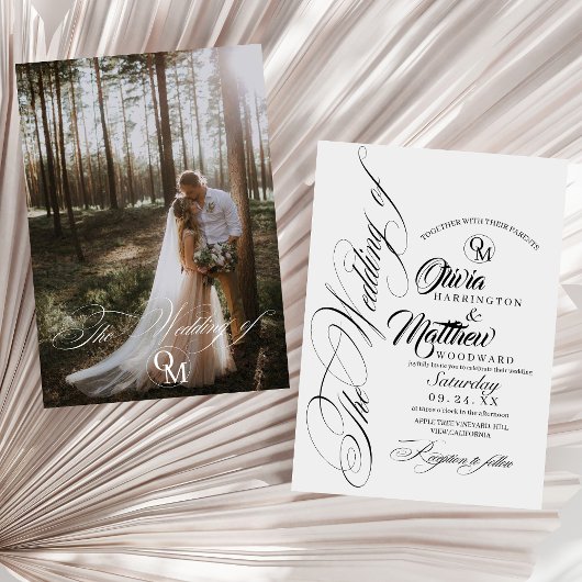 Romantisches Schwarz-Weiß-Script-Foto Hochzeit Einladung