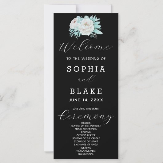 Romantisches Schwarzes Hochzeitsprogramm für Weiße (Vorderseite)