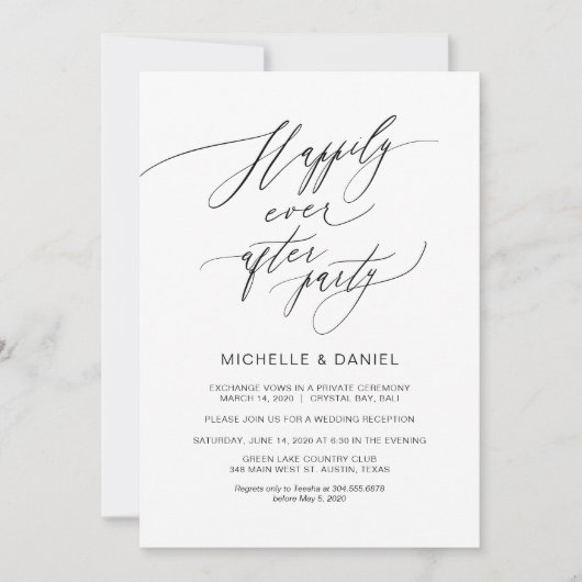 Romantisches Schwarzes Skript, Hochzeitsfeier Einladung (Vorderseite)