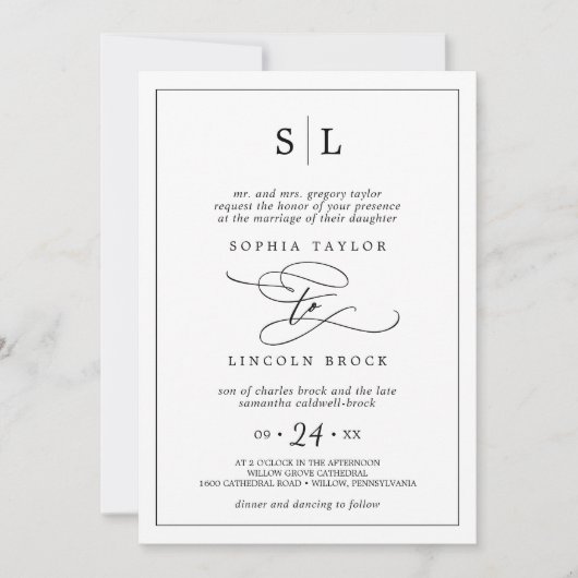 Romantisches Schwarzes Traditionelles in einer Hoc Einladung (Vorderseite)