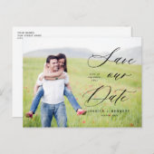 Romantisches Script-Foto Save the Date Postkarte (Vorne/Hinten)