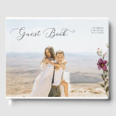 Romantisches Script Foto & Wildblumen Elfenbeinhoc Gästebuch (Vorderseite)