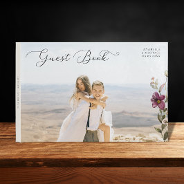 Romantisches Script Foto & Wildblumen Elfenbeinhoc Gästebuch