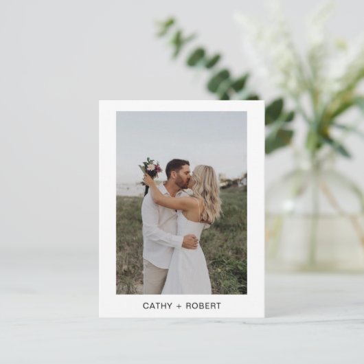 Romantisches Script Heart Wedding Foto Postcard Postkarte (Stehend Vorderseite)