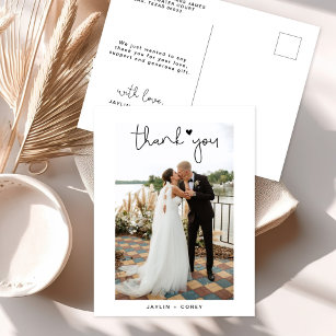 Romantisches Script Heart Wedding Foto Vielen Dank Postkarte