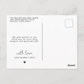 Romantisches Script Heart Wedding Foto Vielen Dank Postkarte (Rückseite)