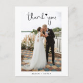 Romantisches Script Heart Wedding Foto Vielen Dank Postkarte (Vorderseite)