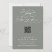 Romantisches Script QR Code Sage Green Save The Date (Vorderseite)