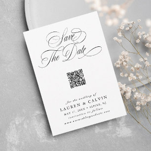 Romantisches Script QR Code Schwarz/Weiß Save The Date