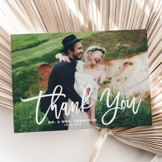 Romantisches Script Wedding Foto Danke Postcard Postkarte