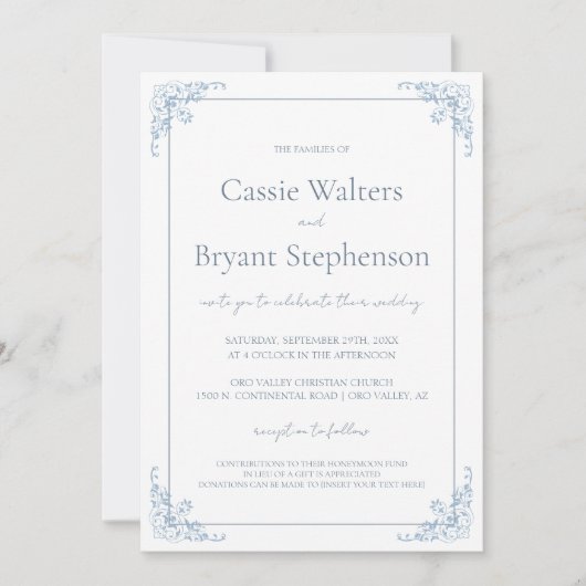 Romantisches Shabby Chic Blau und Weiße Hochzeit Einladung (Vorderseite)